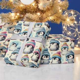 Papier Cadeau Noël du mignon pingouin