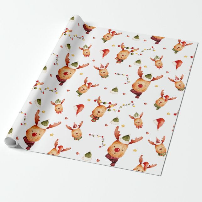 Papier Cadeau Noël du mignon Rudolph Reindeer (Déroulé)