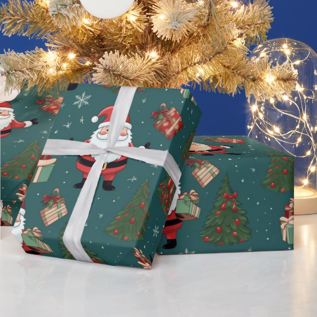 Papier Cadeau Noël du Père Noël Arbres verts Noël (Vacances)