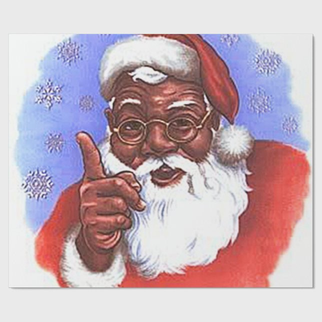 Papier Cadeau Noël du Père Noël noir afro-américain (Plat)