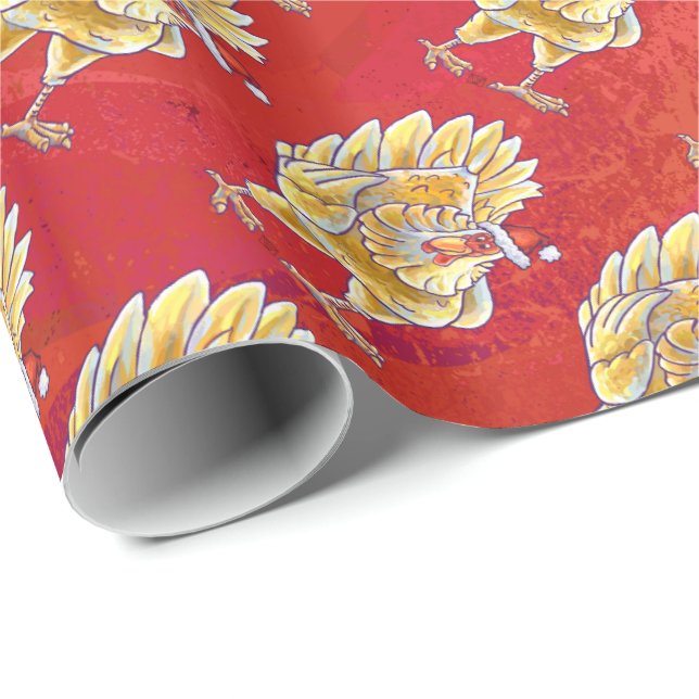 Papier Cadeau Noël Du Poulet Sur Rouge (Coin rond)