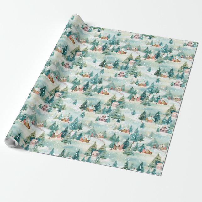 Papier Cadeau Noël du village d'hiver (Déroulé)