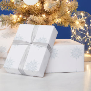 Papier Cadeau Noël Elégant Flocon de neige bleu glace