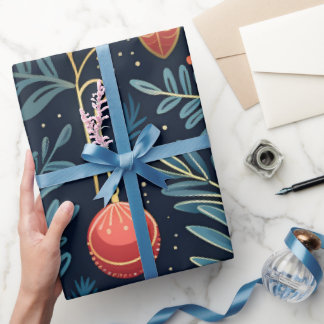 Papier Cadeau Noël élégant rouge et bleu tendance moderne