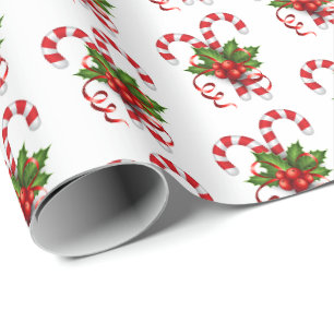 Papier Cadeau Noël enveloppant des cannes de Papier-Sucrerie