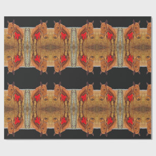 Papier Cadeau Noël équin, Cheval Brown avec arc rouge
