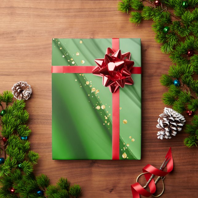 PAPIER CADEAU NOËL ESPACES VERTS ET OR ABSTRAITS (Cadeau de vacances)