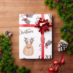 Papier Cadeau Noël festif des rennes de france scandinave