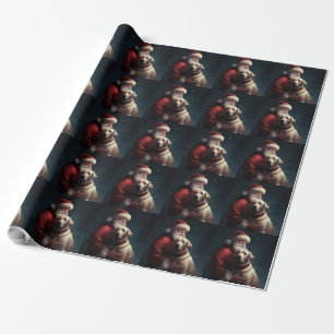 Papier Cadeau Noël festif du Père Noël au Labrador