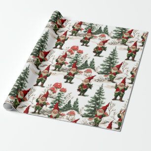 Papier Cadeau Noël Festif Gnome et Champignons
