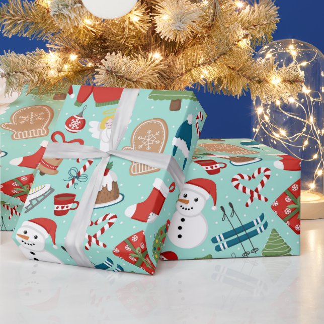 Papier Cadeau Noël Festif rose et rouge (Vacances)