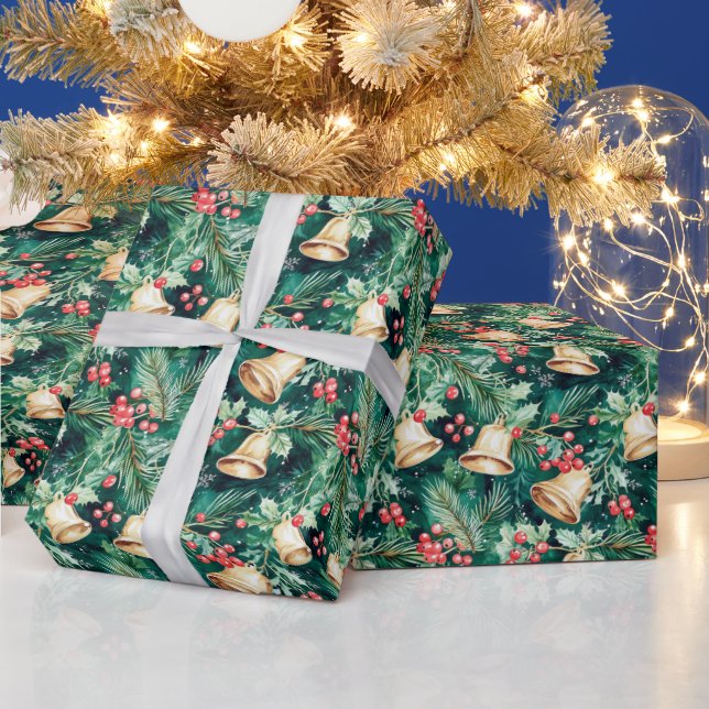 Papier Cadeau Noël Festive cloches et Holly (Vacances)