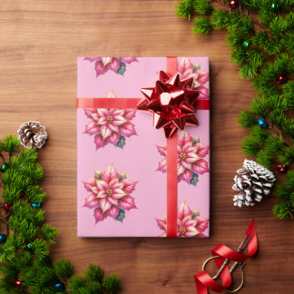 Papier Cadeau Noël Fête Poinsettia Rose