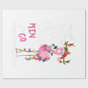 Papier Cadeau Noël - Flamant rose Fa-La-La Mingo avec Noël