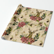 Noel Gold Reindeer Poinsettia Motif