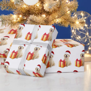 Papier Cadeau Noël Golden Retriever avec cadeau