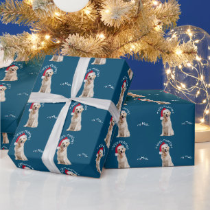 Papier Cadeau Noel Golden Retriever en bleu