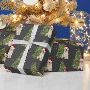 Papier Cadeau Noël Golden Retriever et Arbre