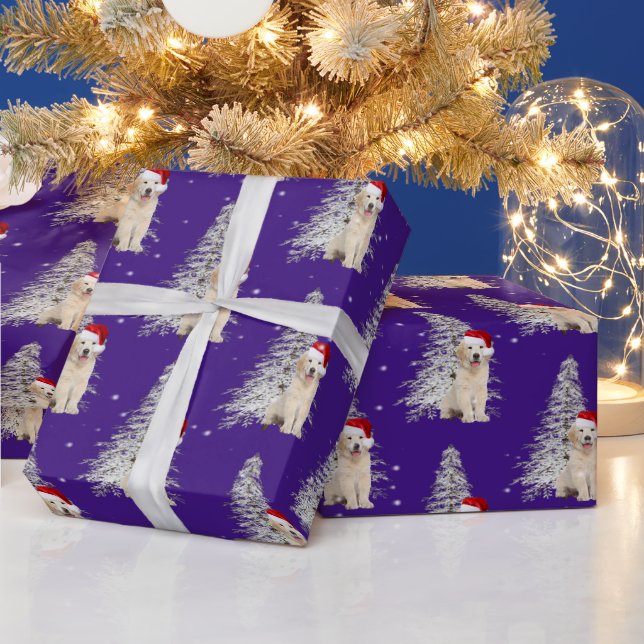 Papier Cadeau Noël Golden Retriever et Arbre (Vacances)