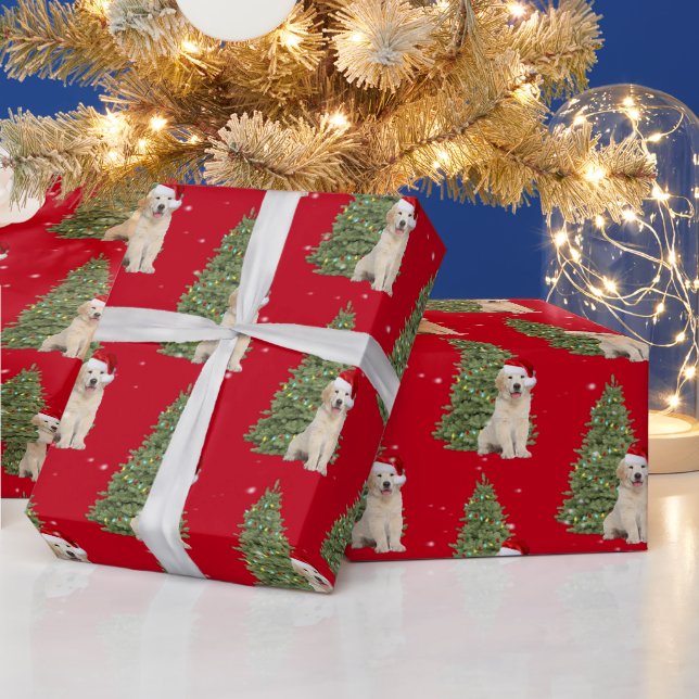Papier Cadeau Noël Golden Retriever et Arbre (Vacances)