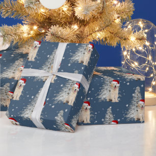 Papier Cadeau Noël Golden Retriever et l'arbre sur les étoiles