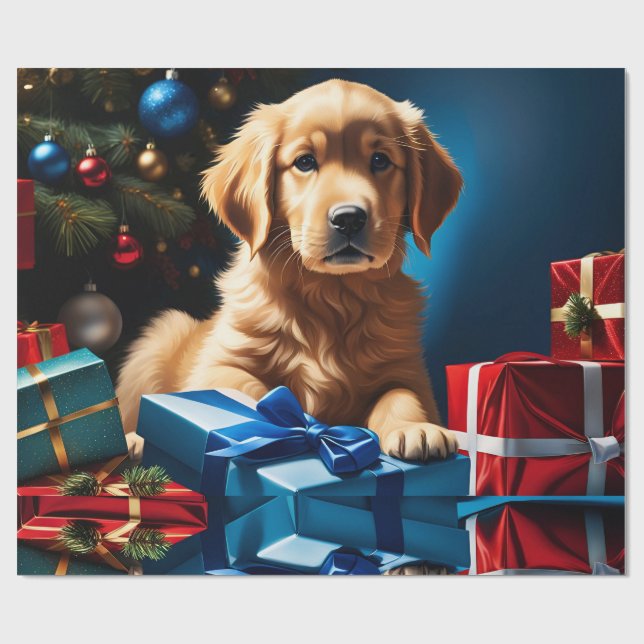 PAPIER CADEAU NOËL GOLDEN RETRIEVER PUPPY (Plat)