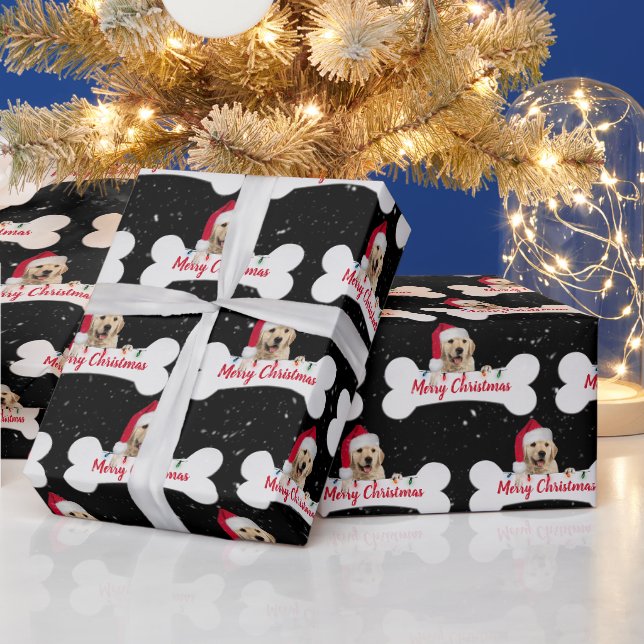 Papier Cadeau Noël Golden Retriever sur le chien os (Vacances)