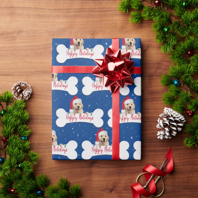 Papier Cadeau Noël Golden Retriever sur le chien os (Cadeau de vacances)