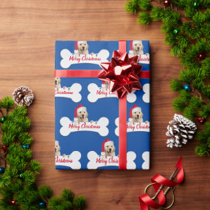 Papier Cadeau Noël Golden Retriever sur le chien os