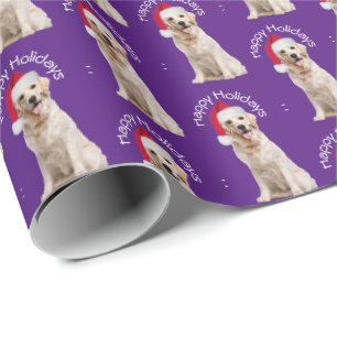 Papier Cadeau Noël Golden Retriever sur violet
