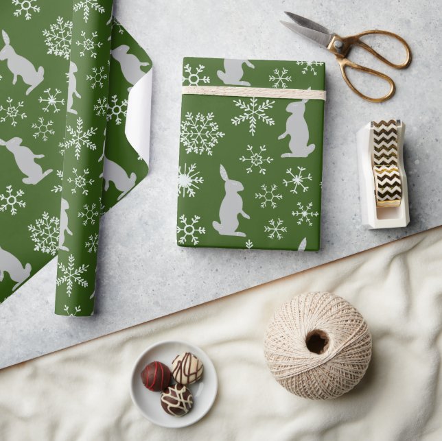 Papier Cadeau Noël Green Snowflakes et Bunnies (Artisanat)