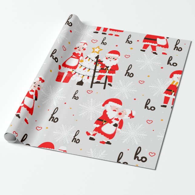 Papier Cadeau Noël gris du Père Noël (Déroulé)