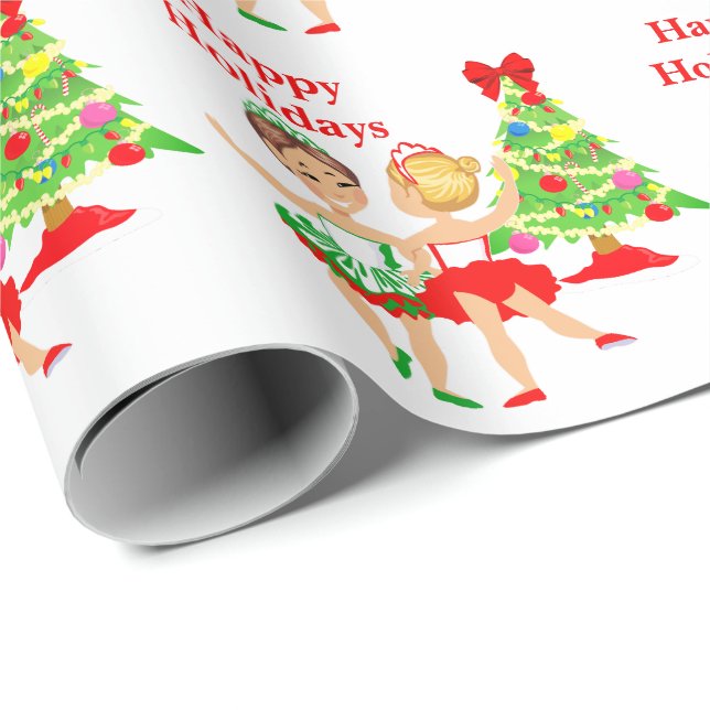 Papier Cadeau Noël heureux de vacances de petites filles de (Coin rond)
