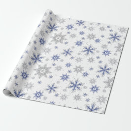 Papier Cadeau Noël Hiver Blue Silver Snowflakes Parties scintill