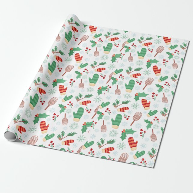 Papier Cadeau Noël hiver Mittens & Holly (Déroulé)