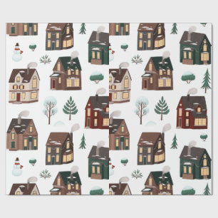 Papier Cadeau Noël Hiver Nieghbour Maisons Cuites