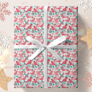 Papier Cadeau Noël hiver Red Bird Berries vacances