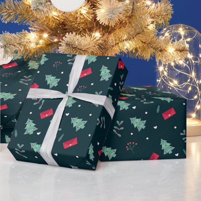 Papier Cadeau Noël Holly, Arbres et Coeurs (Vacances)
