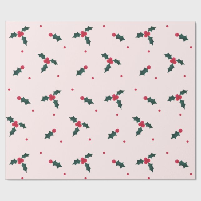 Papier Cadeau Noël Holly Berry & Fêtes Feuilles (Plat)