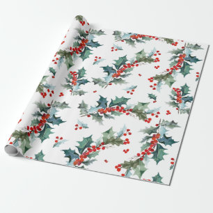 Papier Cadeau Noël Holly et Motif des baies