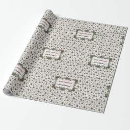 Papier Cadeau Noël Holly Mistletoe pin blanc Cottage bois