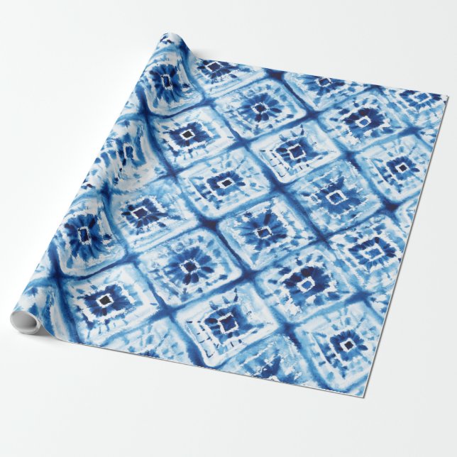 Papier Cadeau Noël Japonais Tie Dye Shibori Motif Holiday (Déroulé)