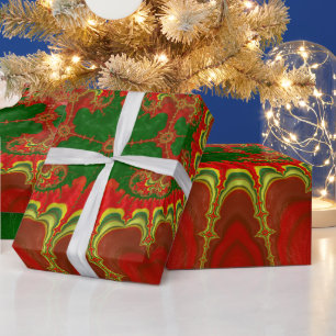 Papier Cadeau NOËL ~ Jaune Motif fractal Vert Rouge ~