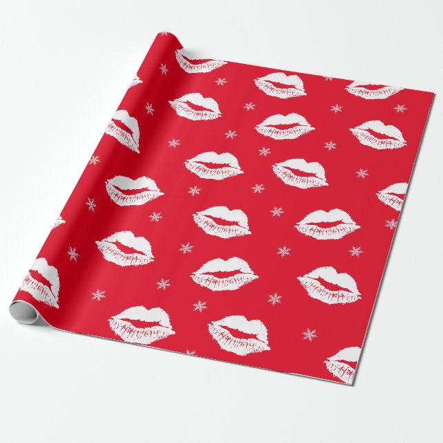 Papier Cadeau Noël Kiss Red White Lips Motif (Déroulé)