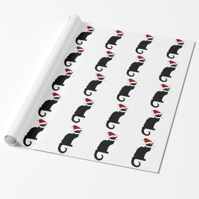 Papier Cadeau Noël Le Conversation Noir Avec Santa Hat (Déroulé)