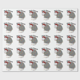 Papier Cadeau Noël Lumières Manger Déchets Opossum Joyeux Siffle