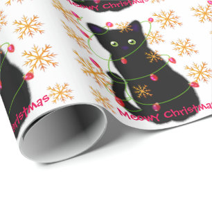 Papier Cadeau Noël Meowy flocons d'or mousseux