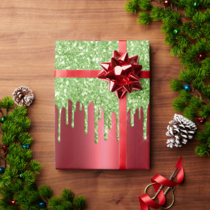 Papier Cadeau Noël Métallic Rouge & Parties scintillant Verte