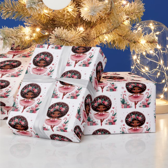 Papier Cadeau Noël mignon afro-américain Ballerina rose (Vacances)