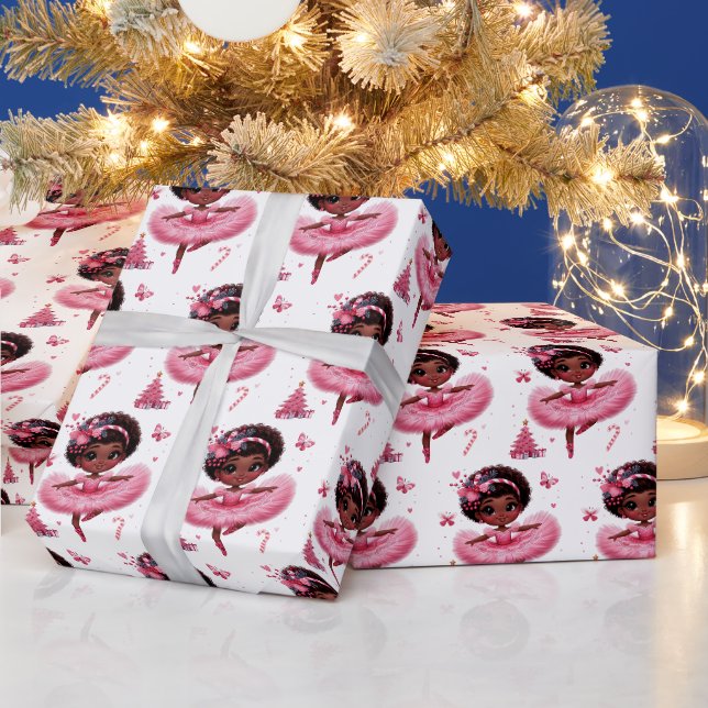 Papier Cadeau Noël mignon afro-américain Ballerina rose (Vacances)